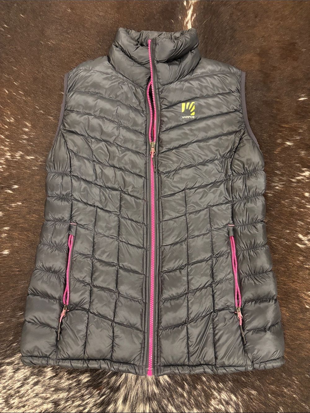 Women's Black Quilted Vest with Pink Trim by